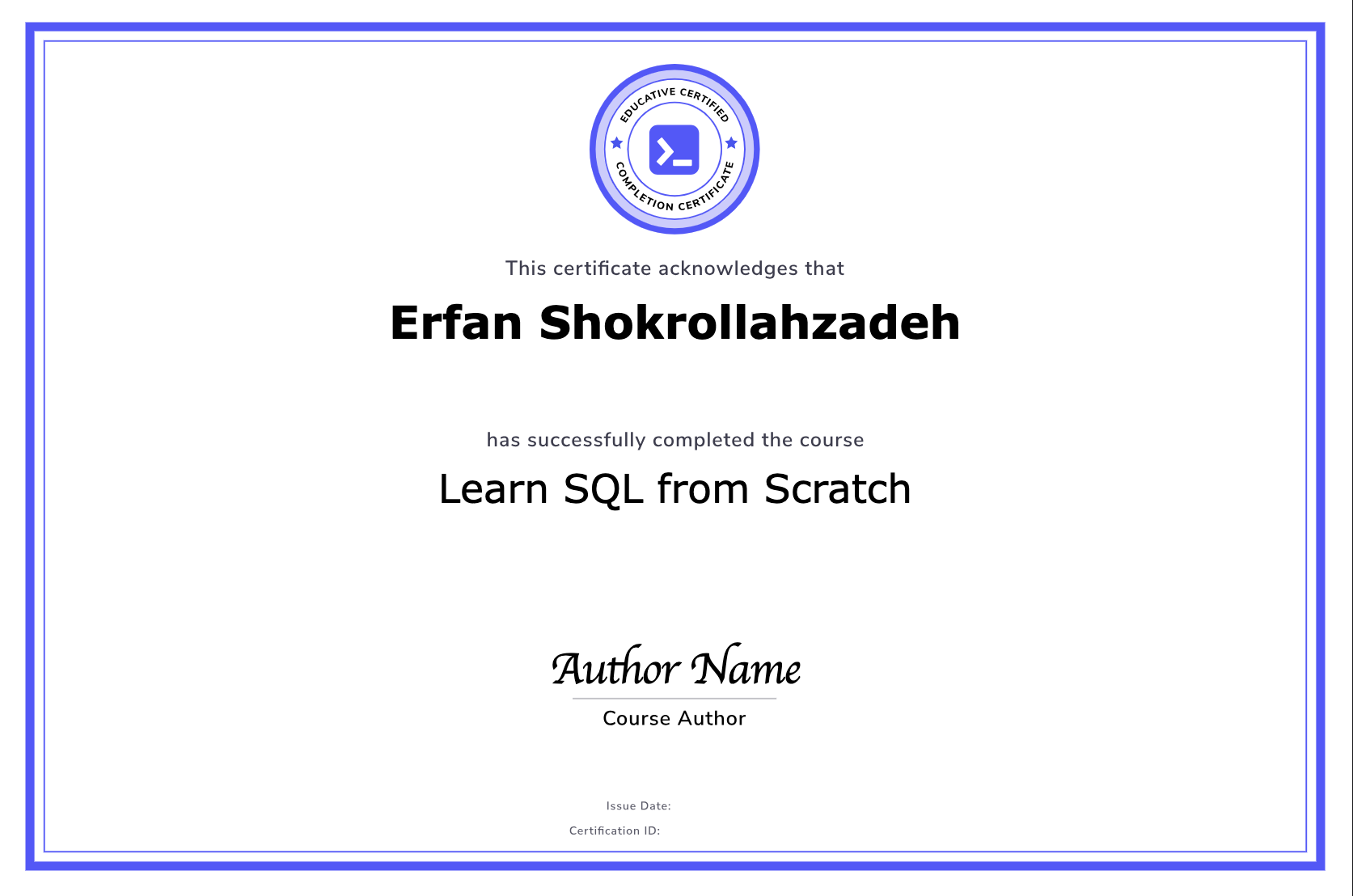 Certificate of Learn SQL from Scratch